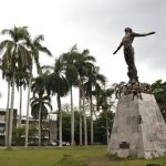 Trees complete the facade with UP Los Baños' Oblation by National Artist Napoleon Abueva. (Photo by Misael Bacani, UP MPRO)