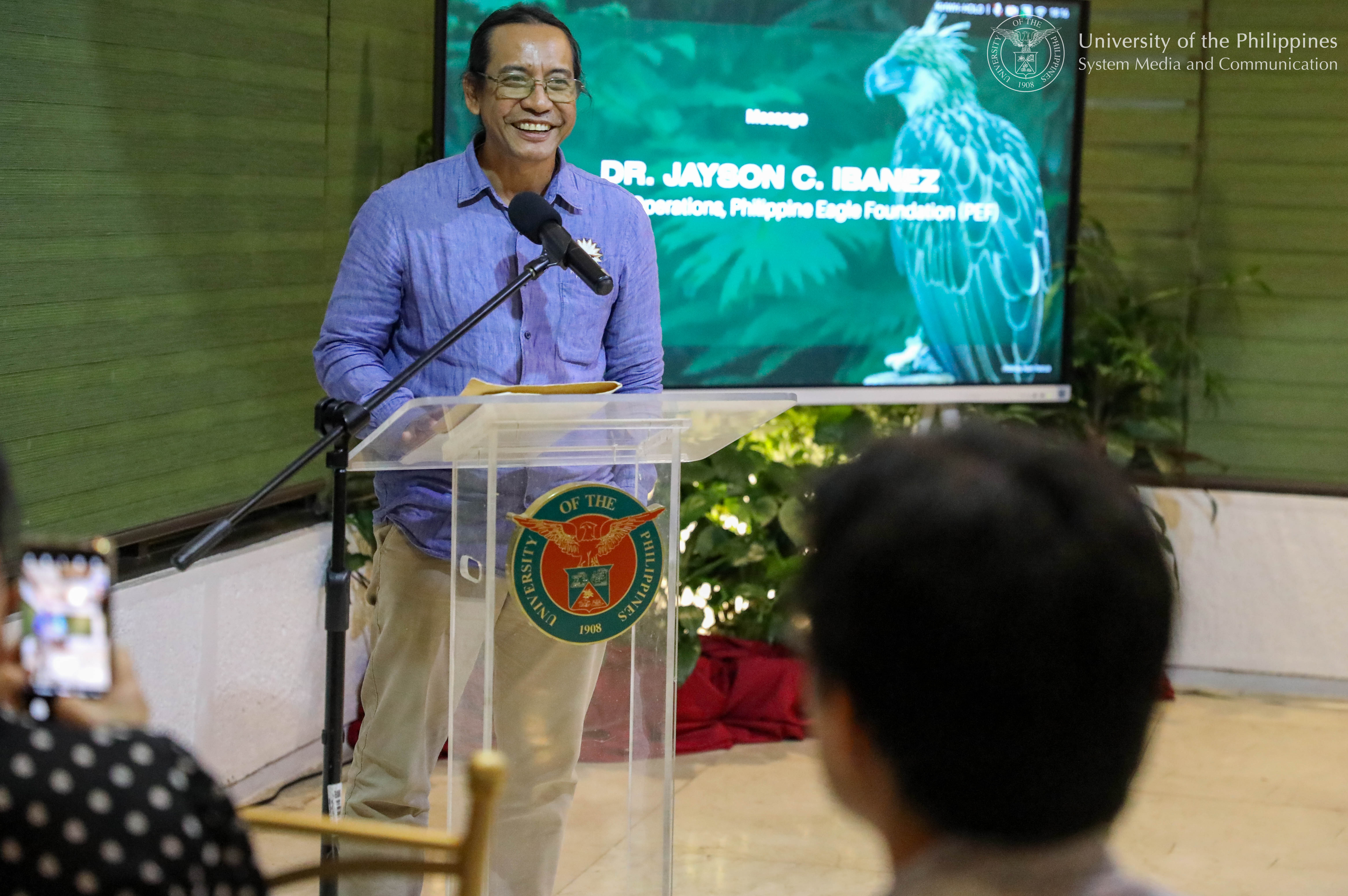 According to Philippine Eagle Foundation Director for Operations Jayson Ibañez, the Monkey Eagle Conservation Program, led by the late Dr. Robert “Bob” Kennedy, began conserving Philippine Eagles in 1977. 

Speaking on the UP Philippine Genome Center-PEF joint study, Ibañez says that its findings, along with other studies, guide the 10-year species action plan for the Philippine Eagle. "You have brought new tools, new knowledge, and new perspectives in the conservation effort that began almost 50 years ago," Ibañez tells the UP PGC-PEF research team.

Photo by Jonathan Madrid, UPS-MCO.